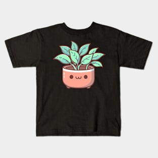 Cute Kawaii Houseplant in a Pot with Decorative Green Leaves | Design for Kawaii Lovers Kids T-Shirt